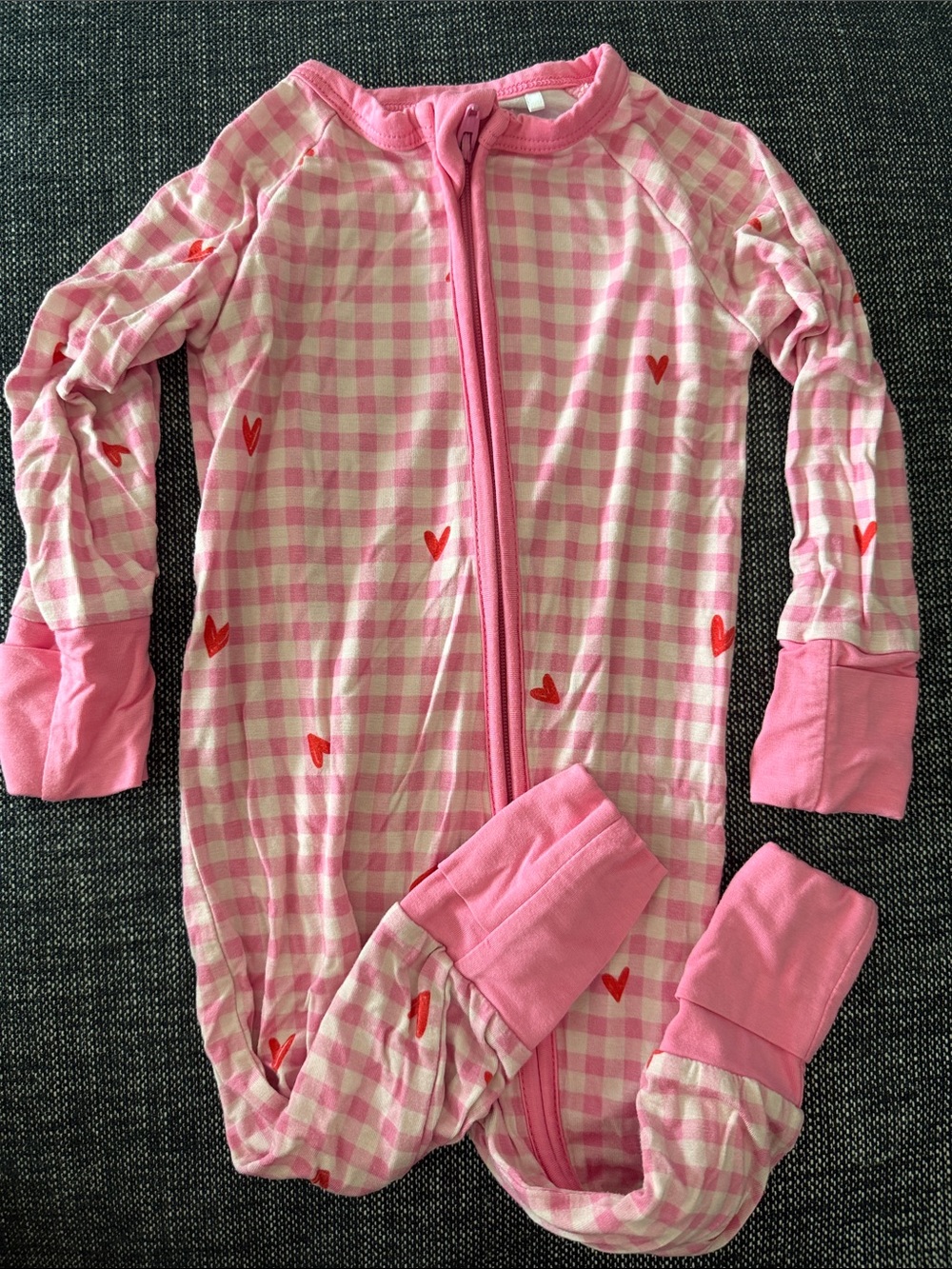 Girls Pink Gingham Heart Zip-Front Pajamas by In My Jammers